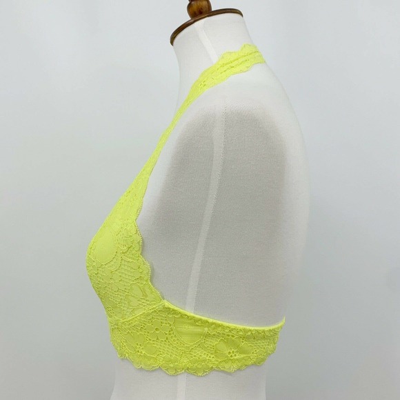 Free People Sz S Bralette Womens Galloon Lace Halter Bra Lime Soft Plunging Neck - Picture 4 of 10